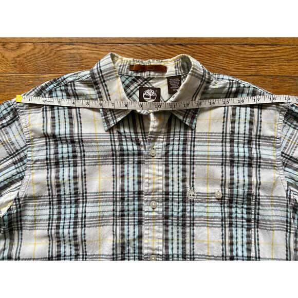 TIMBERLAND Textured Brown/Blue Plaid Button Down Shirt sz M - Picture 9 of 10